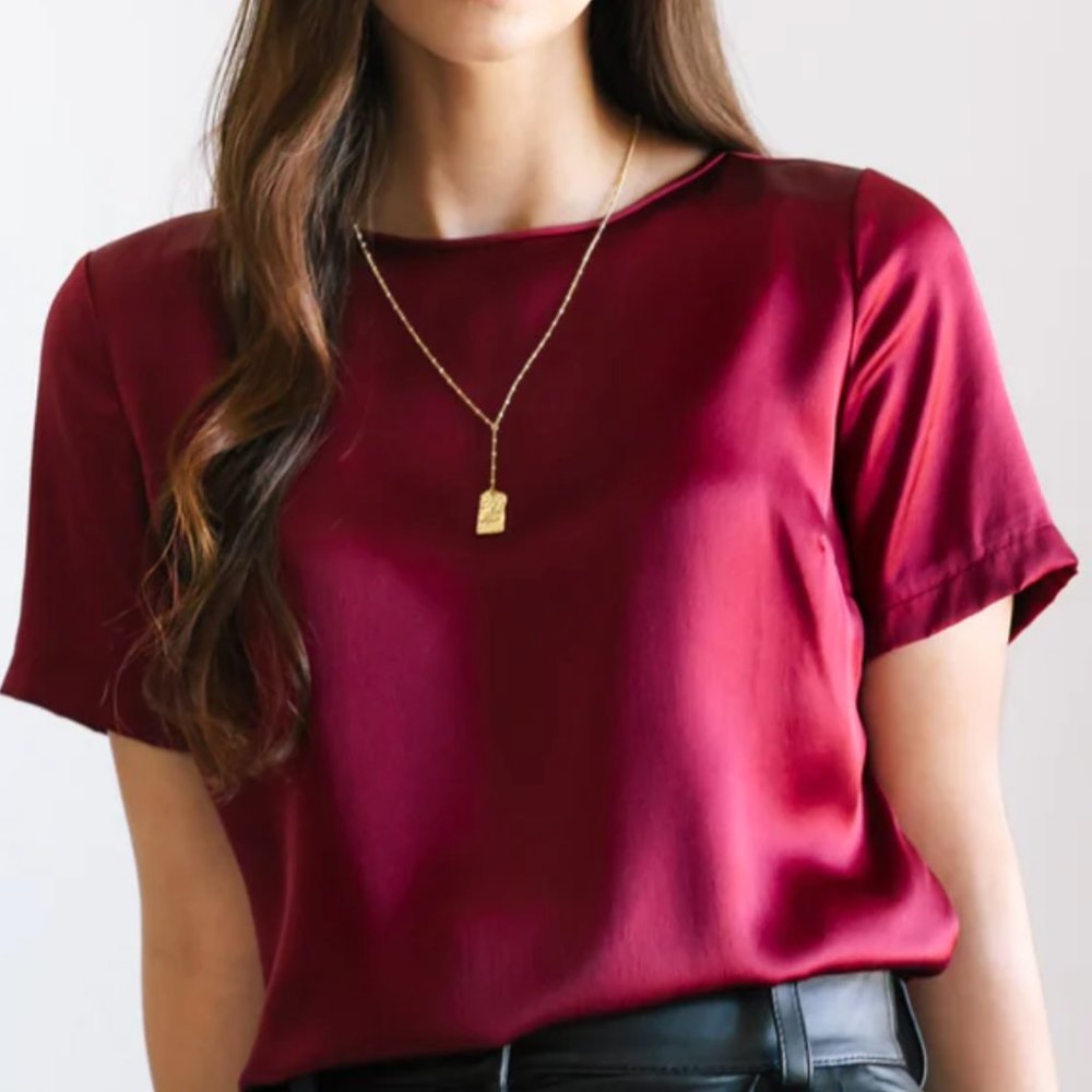 Ravella - Emilia 100% Pure Silk Blouse, Burgundy, size S/4